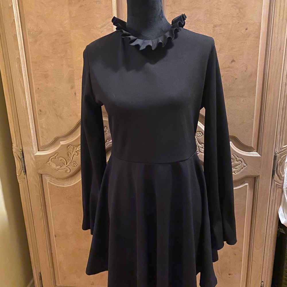 Zara Black Long Sleeve Dress with Ruffle Collar
